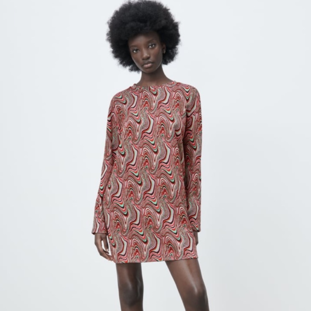 NWT Zara Long Sleeve Jacquard Dress